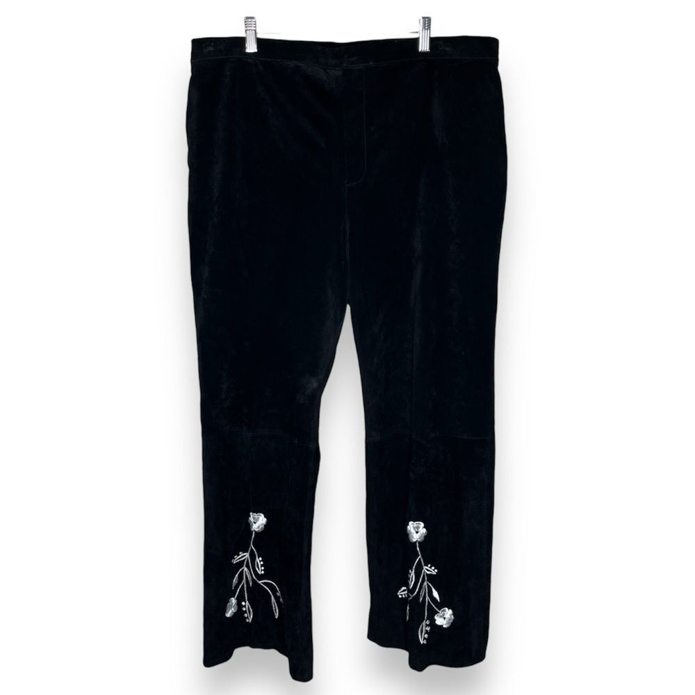 JL Studio Black Suede Leather Floral Embroidered Pants Lined Women Plus Size 20W